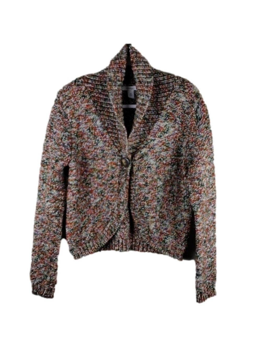 Dressbarn Petite Multicolored Marble Shawl Collar Long Sleeve Cardigan Sweater